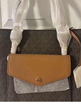 Michael Kors Brown Monogram Shoulder Bag with Tan Flap